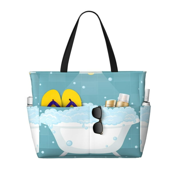 Disketp Bathtub with Soap Bubbles Bolsa de Playa de Gran Capacidad, Bolso Impermeable y a Prueba de Arena para Mujer, Ideal para Playa, Piscina y Natación