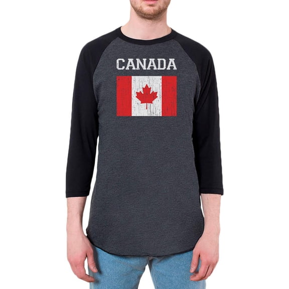 World Cup Distressed Flag Canada Mens Raglan T Shirt Heather Black-Black SM