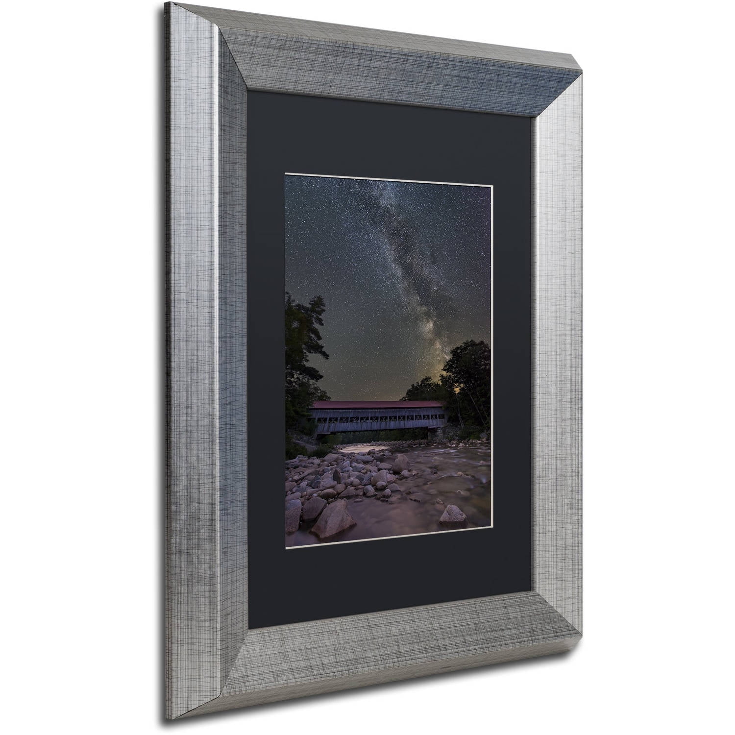 Trademark Fine Art "Swift River Night" Canvas Art by Michael Blanchette Photography Black Matte, Silver Frame