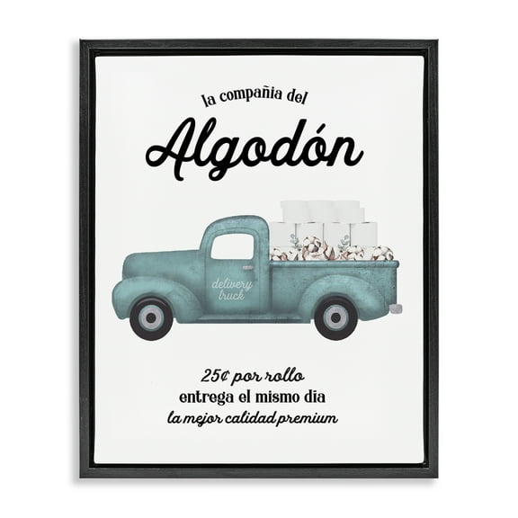 Stupell Industries Algodón Baño Camión Azul Bath & Laundry Painting Black Floater Framed Art Print Wall Art, 17 x 21