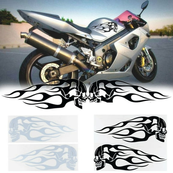 Walbest 2Pcs Universal Car Motorcycle Motorbike Gas Tank Skull Flame Decals Sticker Decoration - 13.46" x 5.04"
