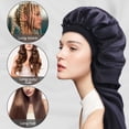 thumbnail image 7 of DODAMOUR Long Satin Bonnet for Women, Double Layer Silk Bonnet with Stretchy Band, Sleeping Cap with Button for Braids Curly Hair (Black), 7 of 7