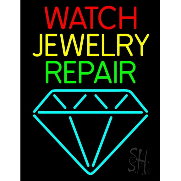 Watch Jewelry Repair With Logo LED Neon Sign 19 x 15 - inches, Black Square Cut Acrylic Backing, with Dimmer - Bright and Premium built indoor LED Neon Sign for Defence Force.