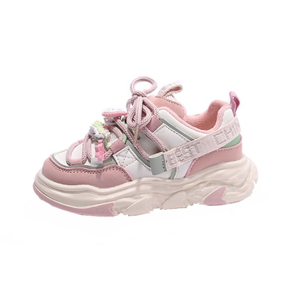 Otqutp Girls Running Shoes Toddler Sneakers Lace Up Vulcanize Fashion Girls Platform Thick Sole Outdoor Running Casual Sport Shoes