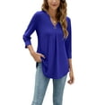 thumbnail image 2 of Women Fashion Wild T-Shirts Solid Color 3/4 Sleeve Button V-Neck Tops Spring Loose Casual Shirts Streetwear, 2 of 6