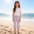 thumbnail image 4 of KyCheLot Girls Summer Pants Cotton Linen Capris Comfy Lounge Drawstring Waist Crop Pants with Pockets 4-14Years, 4 of 7