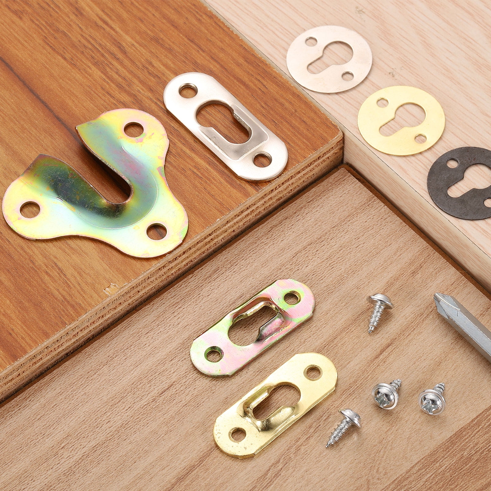 50Pcs Keyhole Picture Frame Hangers, 50x44mm Keyhole Hanging Plate, Zinc Yellow