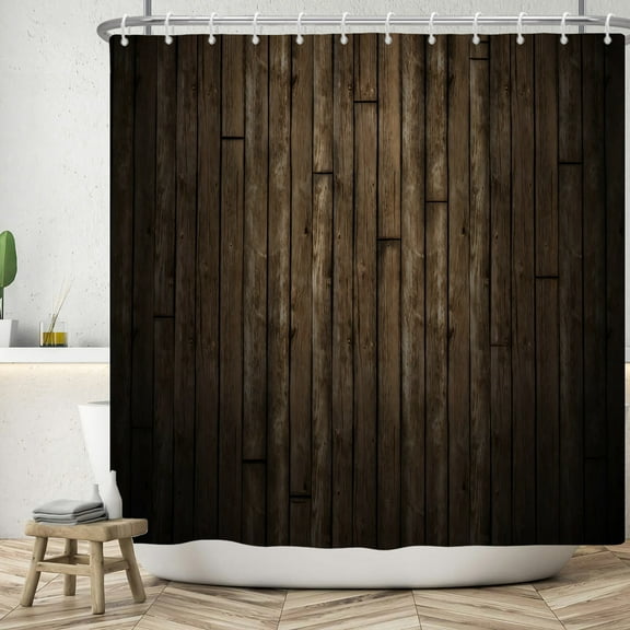Pbobriich Brown Wooden Fabric Shower Curtain,Farmhouse Farm Waterproof Bath Curtain with Hooks,72"x72"