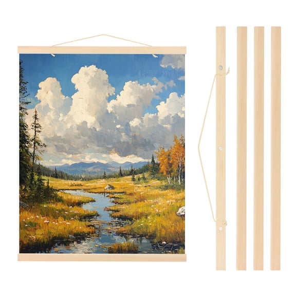 Uxcell 2 Set Magnetic Poster Hanger Frame, 20.07 inch Wide Hanging Kit, Wood color