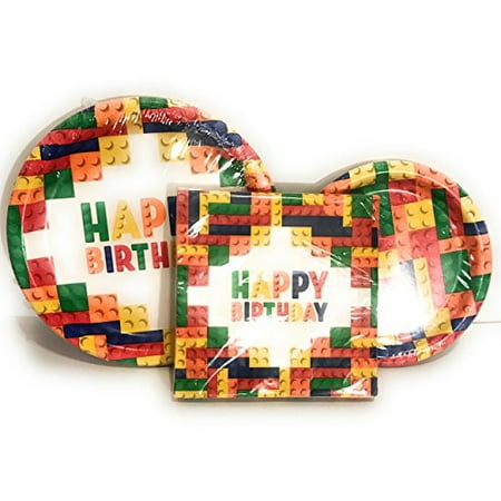 Brick Building Block Birthday Party Supply Pack Plates Napkins