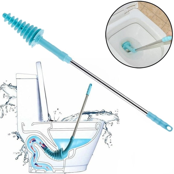 Lawor Toilet Plunger, Unclogger Tools For Unblocking Toilet ,Siphon Type Toilet Clog Remover, Flexible Rubber Head Stainless Steel Handle, Toilet Dredge Tool, Squeegee Blue