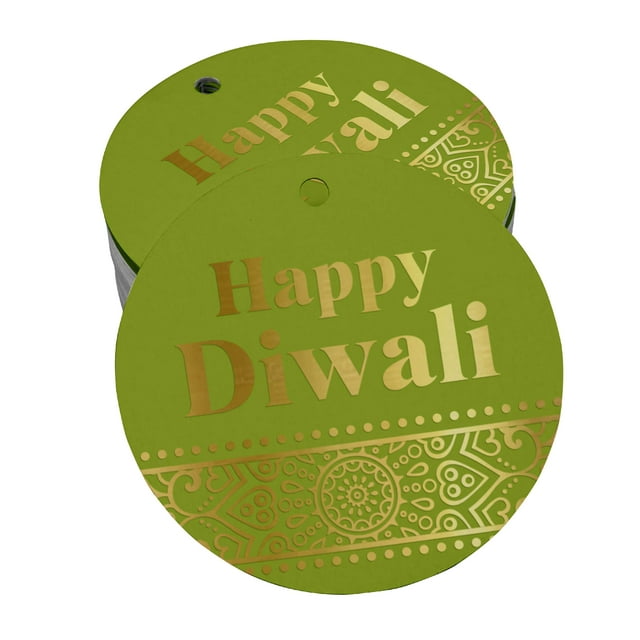 Inkdotpot 100 Pack Real Gold Foil Paper Tag Happy Diwali Favor Hang Tag