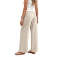 thumbnail image 4 of Women's Striped Wide Leg Pants High Waist Elastic Waistband Casual Lounge Pants Button Front Flowy Trousers, 4 of 5