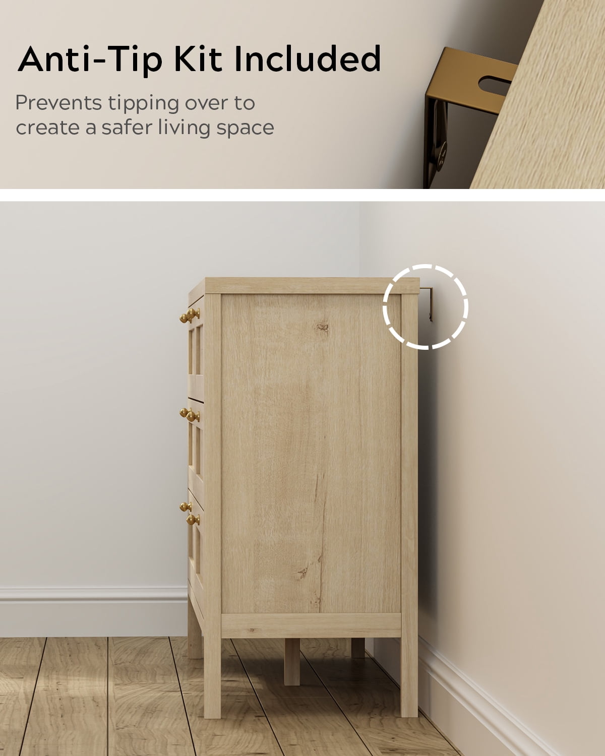 EYYTHUNG Modern 6-Drawer Storage Dresser for Bedroom, Chest of Drawers with Golden Handles, Cabinet Side Table, Light Oak
