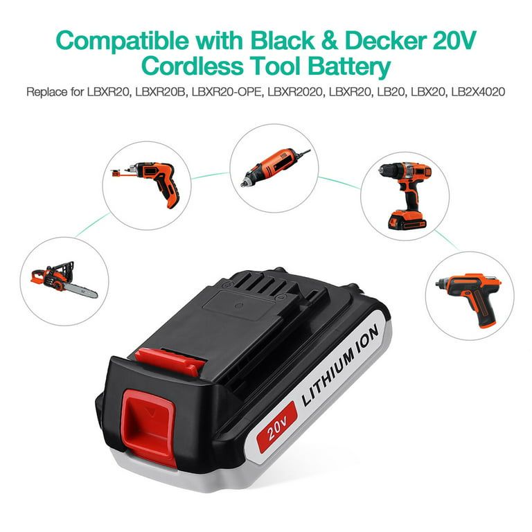 3.0Ah 20 Volts Replacement Battery for Black&Decker LBXR20 LB20 LBX20  LBXR2020-Ope Cordless Tools, 2-Pack 