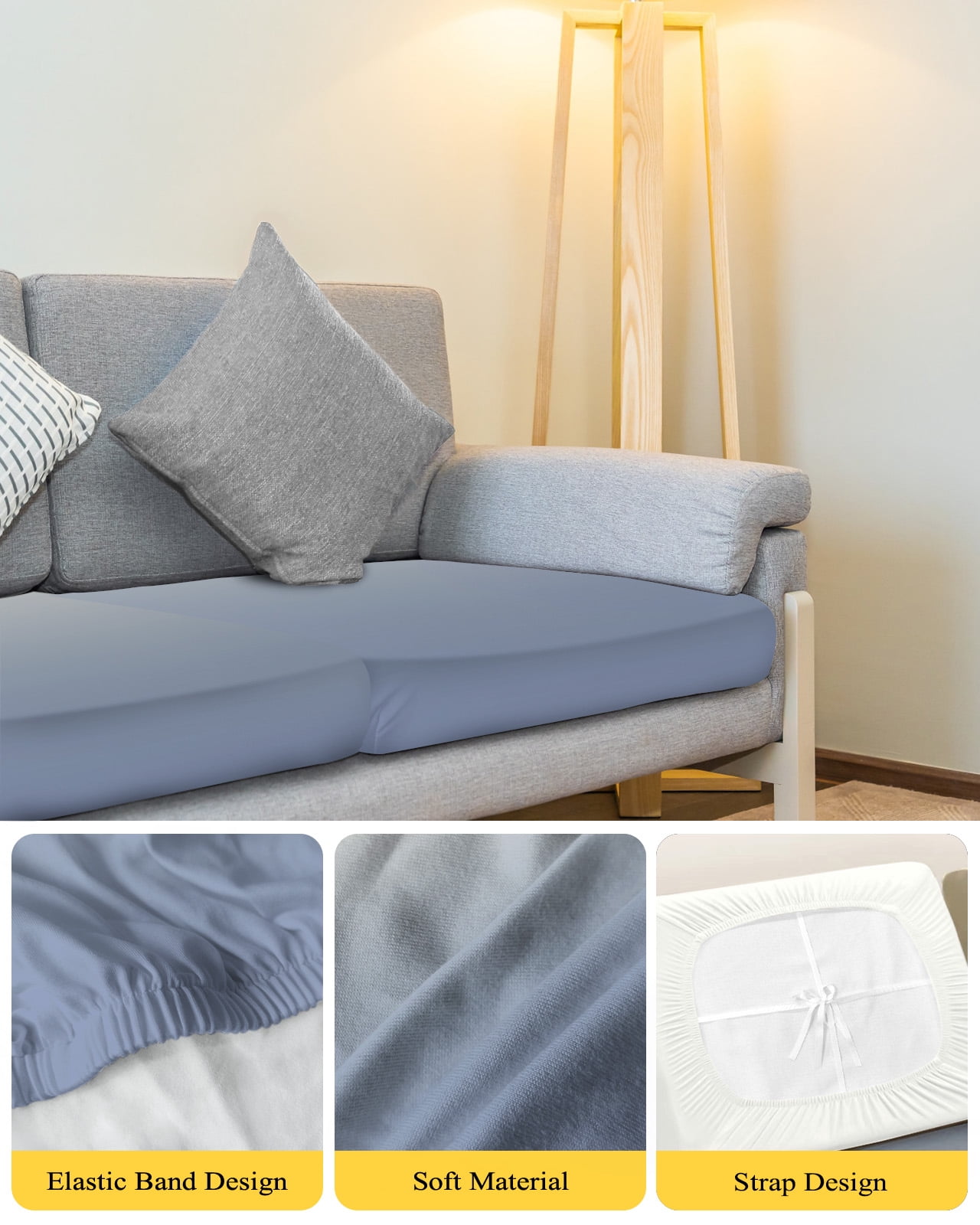 Ombre Grey Blue| Couch Cushion Covers, Stretch Seat Cushion Covers for Sectional Sofa, Abstract Art Individual Sofa&nbsp;Slipcovers Furniture Protector with Elastic&Straps Small 1Pcs