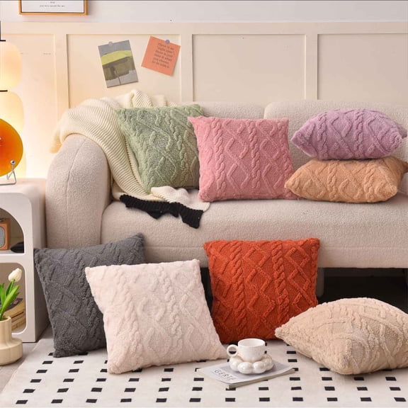 Jacquard Plush Pillow Cover with Non-Woven Insert - Soft Summer Cushion for Living Room, Bedroom & Outdoor Use, Decorative Throw Pillow for Couches & Beds, Cozy Washable Home Decor, 20*20in, Gray