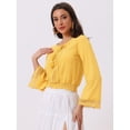 thumbnail image 2 of DARING DIVA Women's Lace Peasant Bell Sleeve Smocked Hem Cropped Boho Blouse XL Yellow, 2 of 6