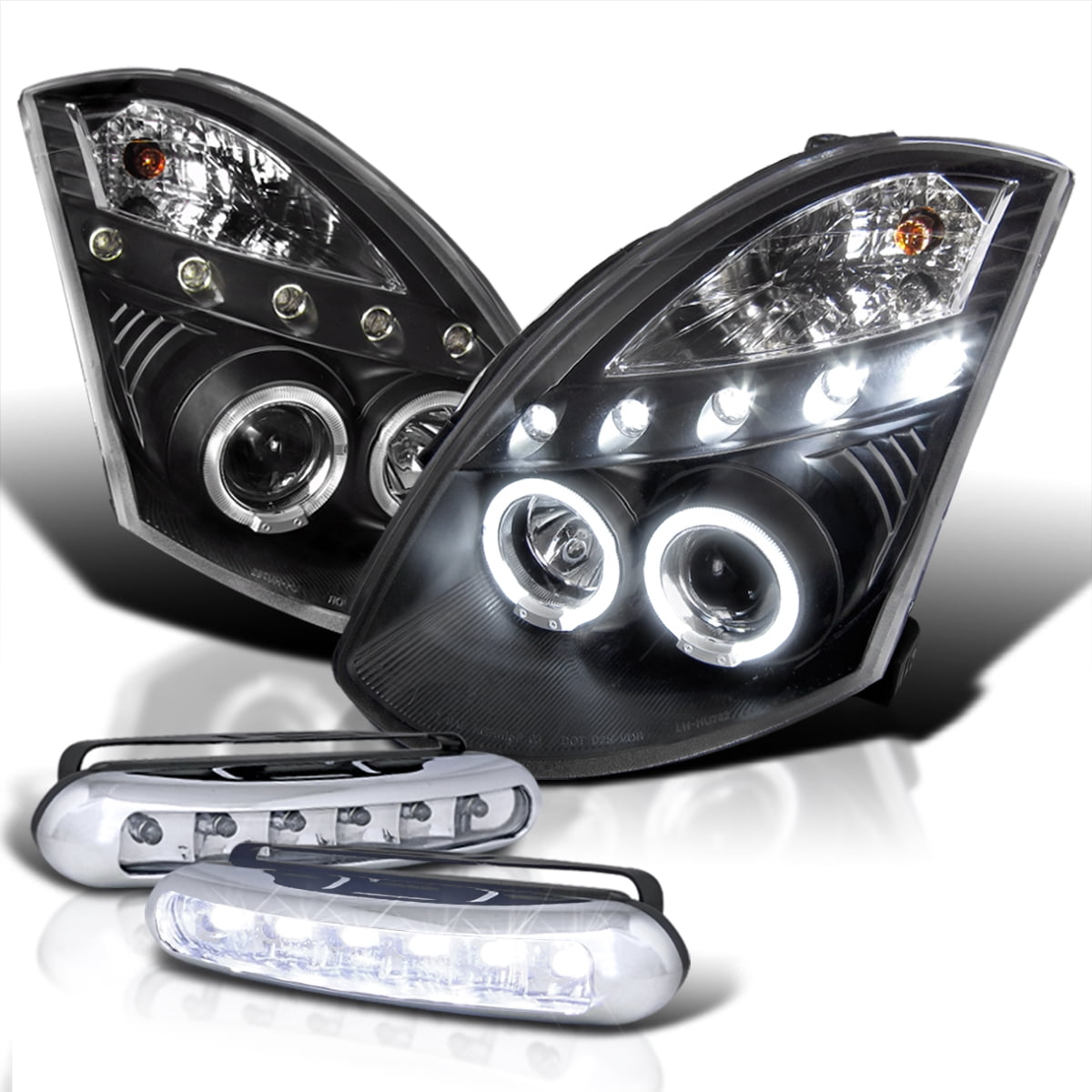 For 03-04 Infiniti G35 4D 4Dr Sedan JDM Blk Clear Lens Headlights Headlamps Lamp 