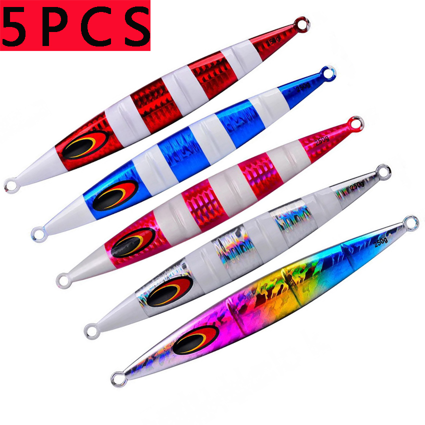 5PC Slow Rolling Tippfish Deep Sea Boat Fishing Glow-in-the-dark Road Bait 30-200g Sea Fishing Bait Fast Sinking Road Iron Plate