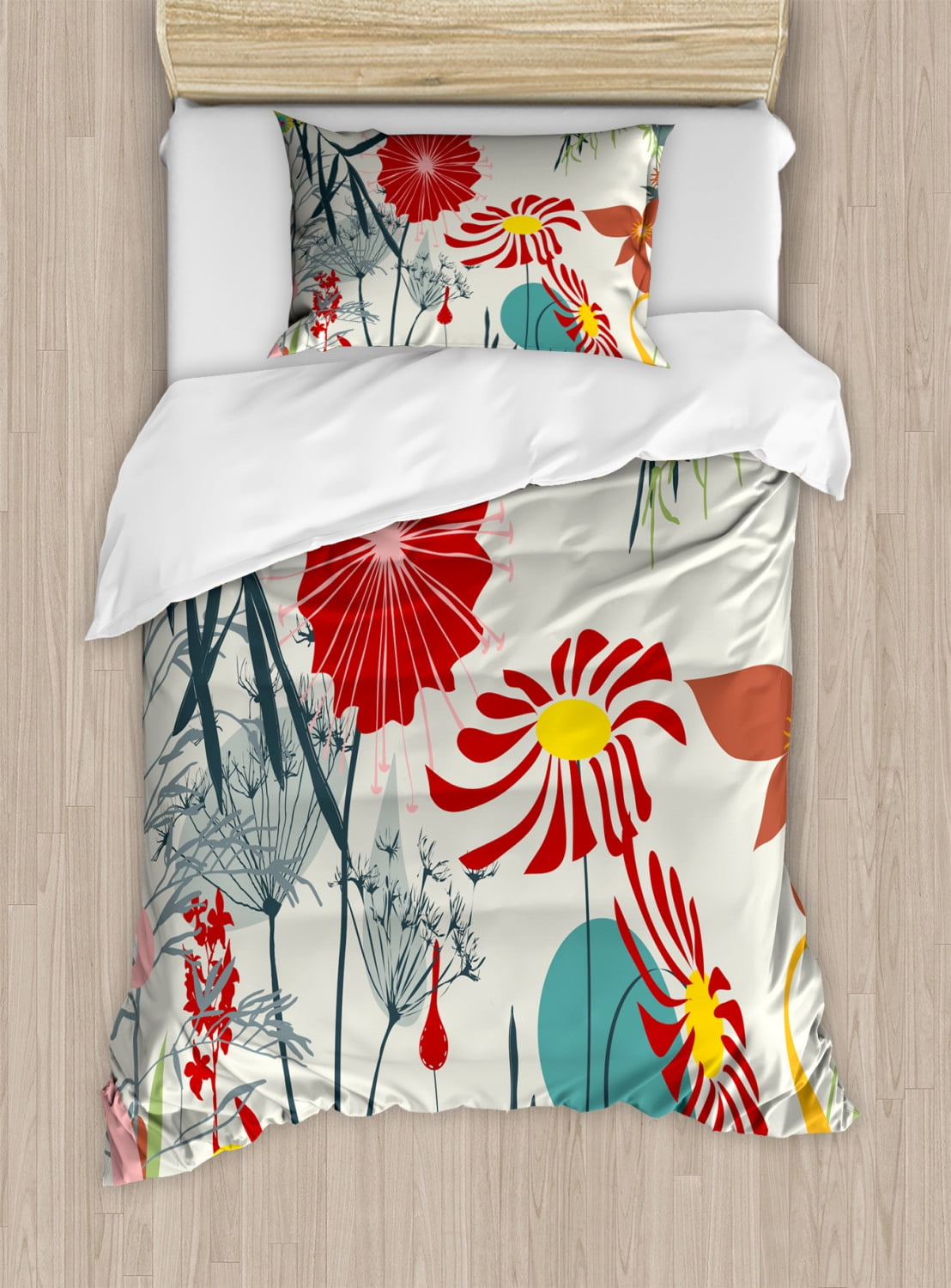 Floral Duvet Cover Set, Dandelions Garden Beauty with Vivid Full of