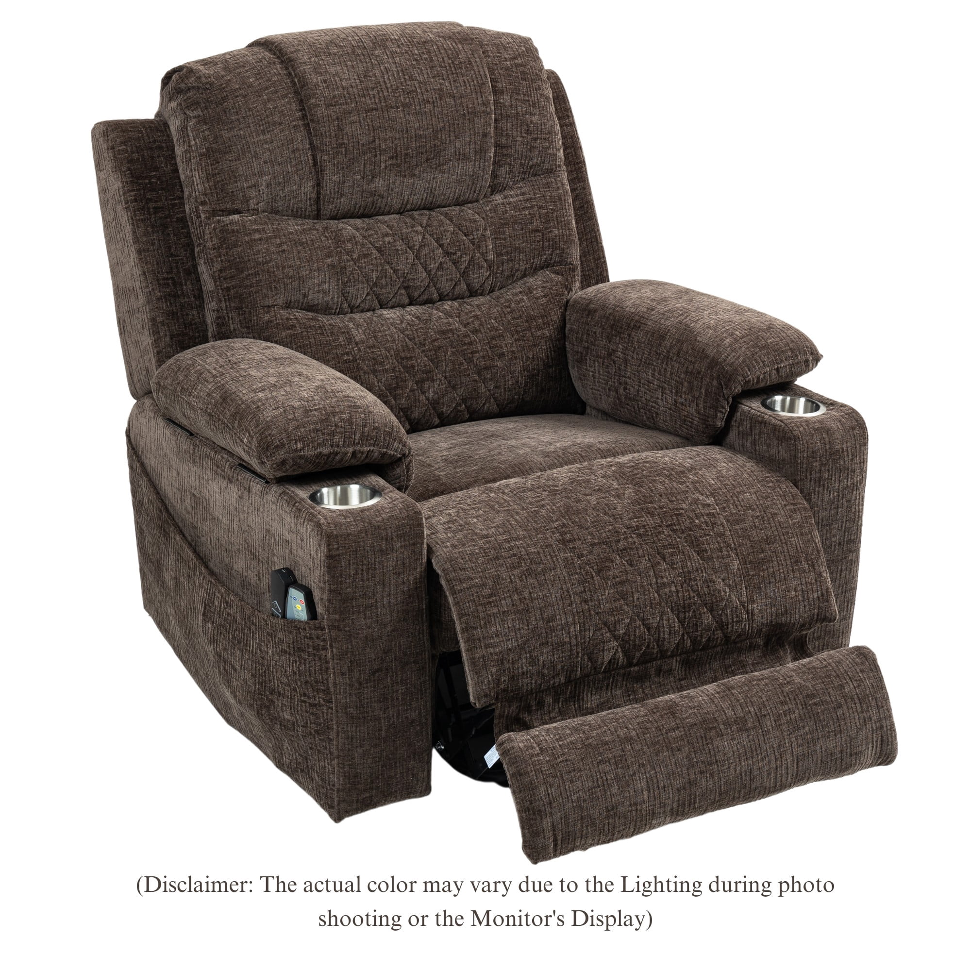 Oversized Recliner Chair 26-inch Wide Seat with Extended Footrest - Power Lift Recliner for Elderly with Heat Massage - Flip Arm Storage Cup Holders 350 lbs