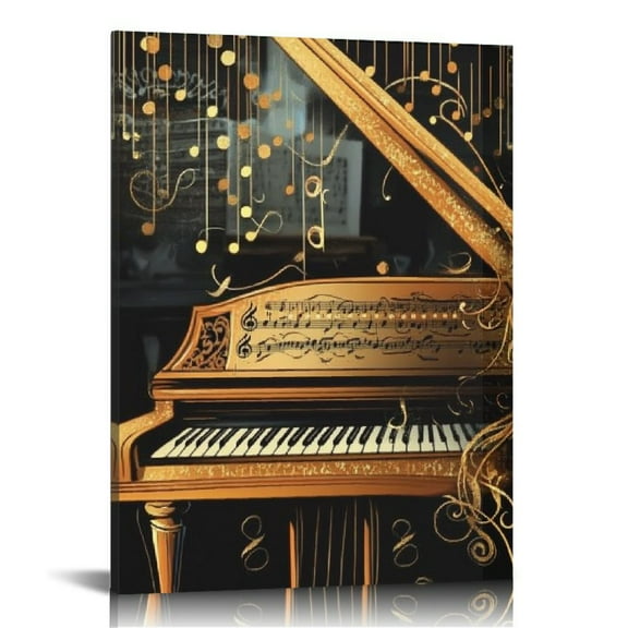 FUMJ Piano Musical Notes Baroque Canvas Wall Art Decor for Home Office - 16x20 in / 12x16 in