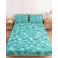 thumbnail image 2 of Twin XL Size Fitted Sheet Set - Green Geometric 2 Piece Bedding Sets 16" Deep Pocket Fitted Sheet with 1 Pillowcases, Farmhouse Abstract Neutral Motifs Brushed Microfiber Hotel Luxury Bed Sheets, 2 of 9