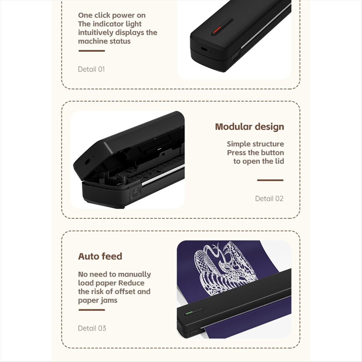 Mini A4 Tattoo Printer Portable Wireless Stencil Printer Tattoo Transfer Thermal Copier Comes Black