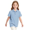 thumbnail image 6 of Polo Shirts for Girls Plaid Print Color Block Button Closure Short Sleeve Loose Fit Casual Tops, 6 of 7