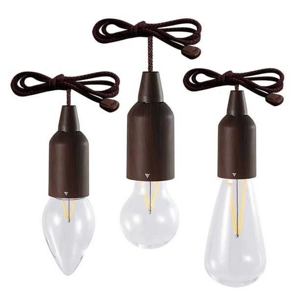 Pull Cord Light Bulb Hanging Lantern Outdoor Camping Light Led