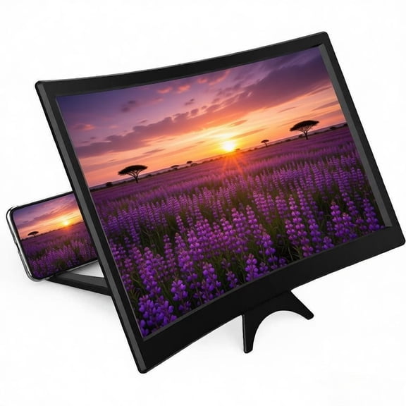 LQQBOX 12" Curved Screen Magnifier for Cell Phone,3D HD Magnifying Projector Screen Enlarger for Movies, Video, and Gaming, Foldable Phone Stand Holder with Screen Amplifier
