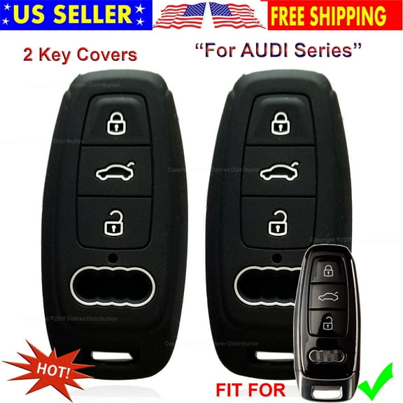 Dobrev 4 Buttons Silicone Case Protector Key Fob Cover Smart Car Remote Holder Suitable for 2018 2019 Audi A6L A8L A6 A7 A8 Remote Smart Key (Black and Black)