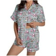 thumbnail image 6 of Idoravan christmas pajamas for women button up pajamas women plus size Women Christmas Printed Stand Up Collar Pocket Short Sleeved Top Shorts Home Wear Pajama Set Light Blue S, 6 of 9