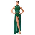 thumbnail image 1 of renvena Costumes de Danse Lyrique pour Femmes Robe Maxi Sans Manches à Col Roulé Dos Nu en Tulle et Tulle Vert Foncé L, 1 of 5