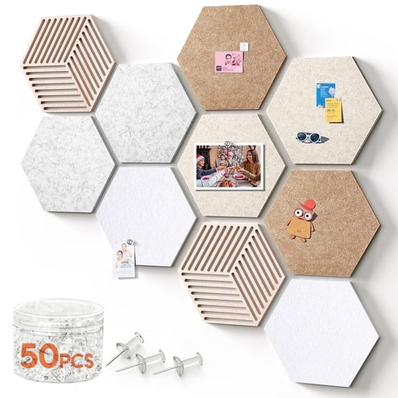 FOX FAIRY Hexagon Cork Boards for Walls Decor 10 pack with 50 Pins,Pin Board for Office,Home & Classroom Decor