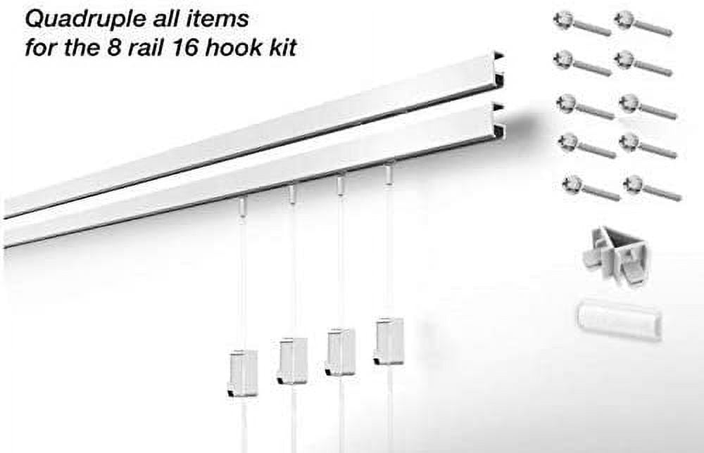 STAS Minirail Picture Hanging System Set - Covers 39.37 ft of Wall Space - Smallest Picture Rail & Art Hanging Gallery Kit for Art Display White Rails, Includes 16 Hooks & Cords