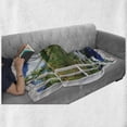 thumbnail image 6 of Tropical Soft Flannel Fleece Throw Blanket, Rippling Sea Palms and Exotic Village Scene Through Open Window Design, Cozy Plush for Indoor and Outdoor Use, 50" x 60", Green and Sea Blue, by Ambesonne, 6 of 6