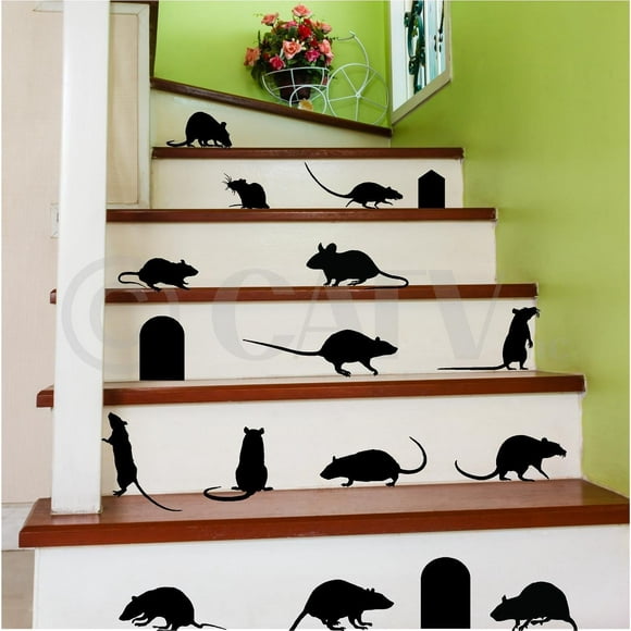 Rats Mouses Portes Ensemble de 17 Autocollants en Vinyle Décoration Murale avec Slogan halloween
