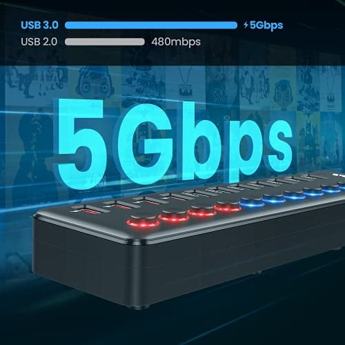 Concentrador USB 3.0 alimentado, divisor de concentrador USB de 11 pue