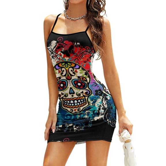Mexican Skull Sugar Skull Day of the Dead Dias de los muertos Sling Dress dress women summer evening dresses women