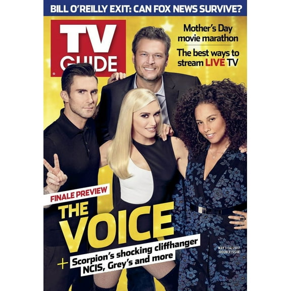 The Voice, From Left: Adam Levine, Gwen Stefani, Blake Shelton (Back), And Alicia Keys, Tv Guide Cover, May 1-14, 2017. Ph: Brian Bowen Smith/Nbc. Tv Guide/Courtesy Everett Collection Poster Print (8