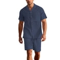 thumbnail image 6 of FNFYFH Men's Summer Beach Outfits 2 Piece Short Sleeve Shirts and Shorts Vacation Texture Linen Sets for Men, 6 of 10