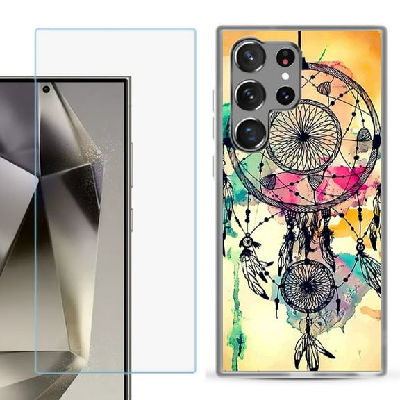 For Samsung Galaxy S25 Ultra 5G Phone Case Cover with Tempered Glass Screen Protector, by OneToughShield - Dream Catcher Color