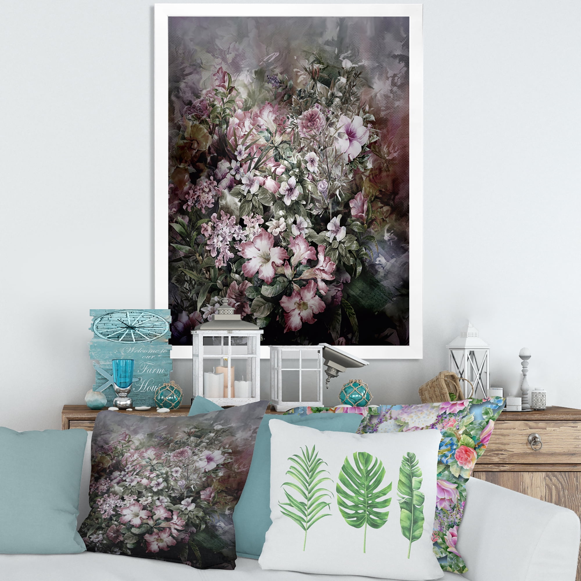 Designart 'Drawing of Flowers Retro IV' Vintage Framed Art Print