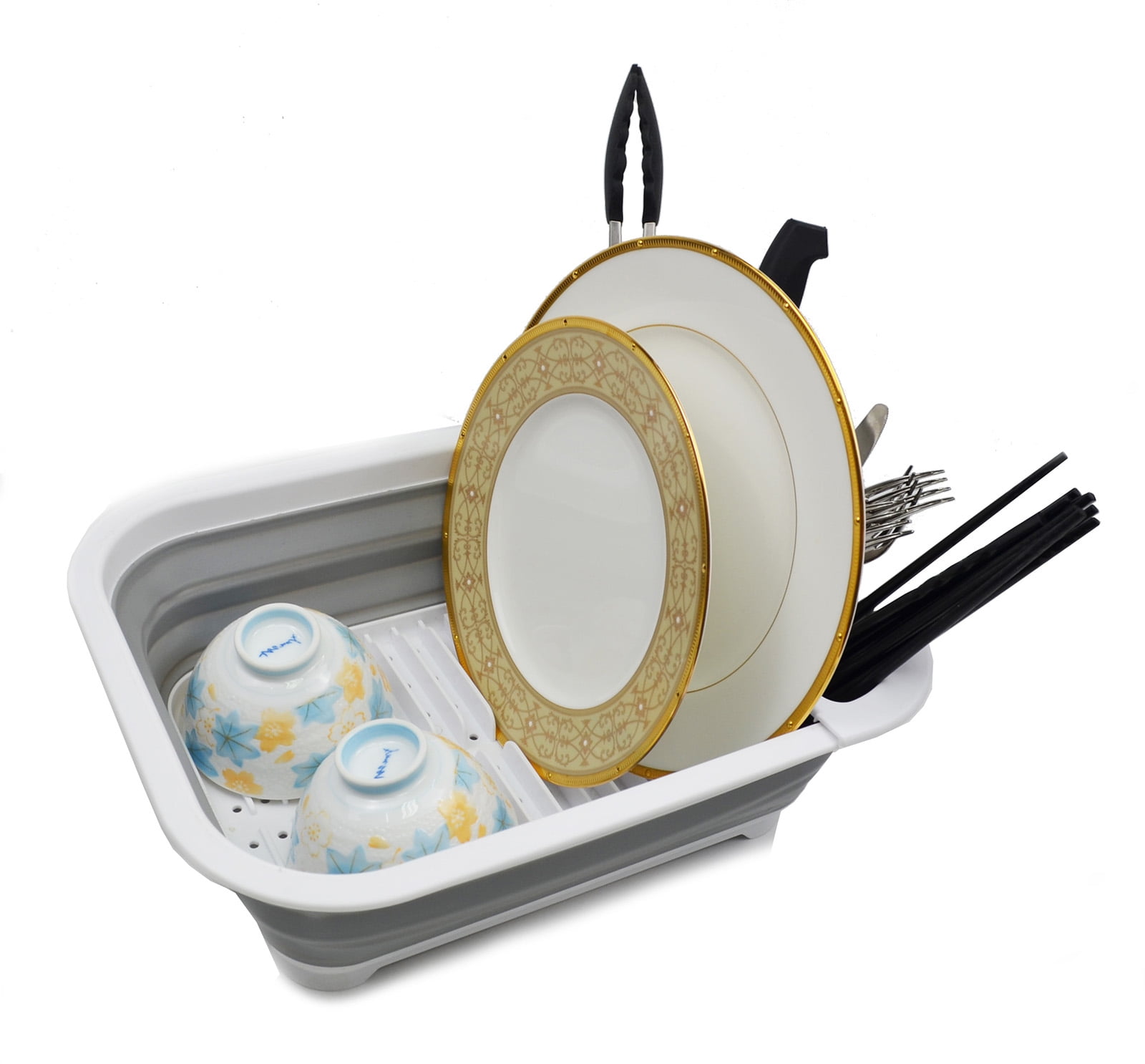 SAMMART Collapsible Dish Drainer - Foldable Drying Rack Set - Portable Dinnerware Organizer - Space Saving