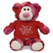 DolliBu I LOVE YOU Super Soft Pink Tie-Dye Bear Plush- Cute Bear Plush Stuffed Animal with I Love You Red Shirt For Valentine, Anniversary, Romantic Date, Boyfriend, or Girlfriend Gift - 9 Inches