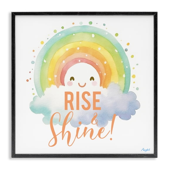 Stupell Industries Contemporary Rise Shine Happy Rainbow Black Framed Giclee Art, 12 x 12, by Roozbeh