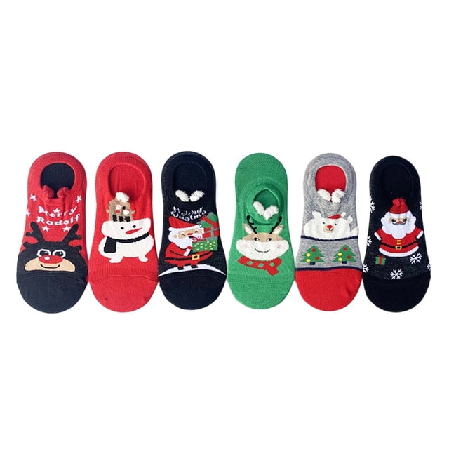 GDREDA Festive Cartoon Stockings For Holiday Cozy Winter Socks With Patterns Ideal For Family And Everyday Comfort 6PCS Red,One Size