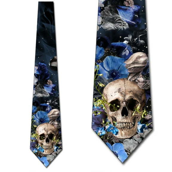 Skull Ties Mens Floral Skull Necktie Halloween Tie by Three Rooker